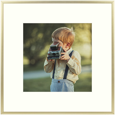 Frametory, 12x16 inch Gold Metal Picture Frame - Aluminum Thin Molding - Photo Frame with Ivory Color Mat for 8.5x11Wall Art & Pre-installed Mounting hardware - Real Glass
