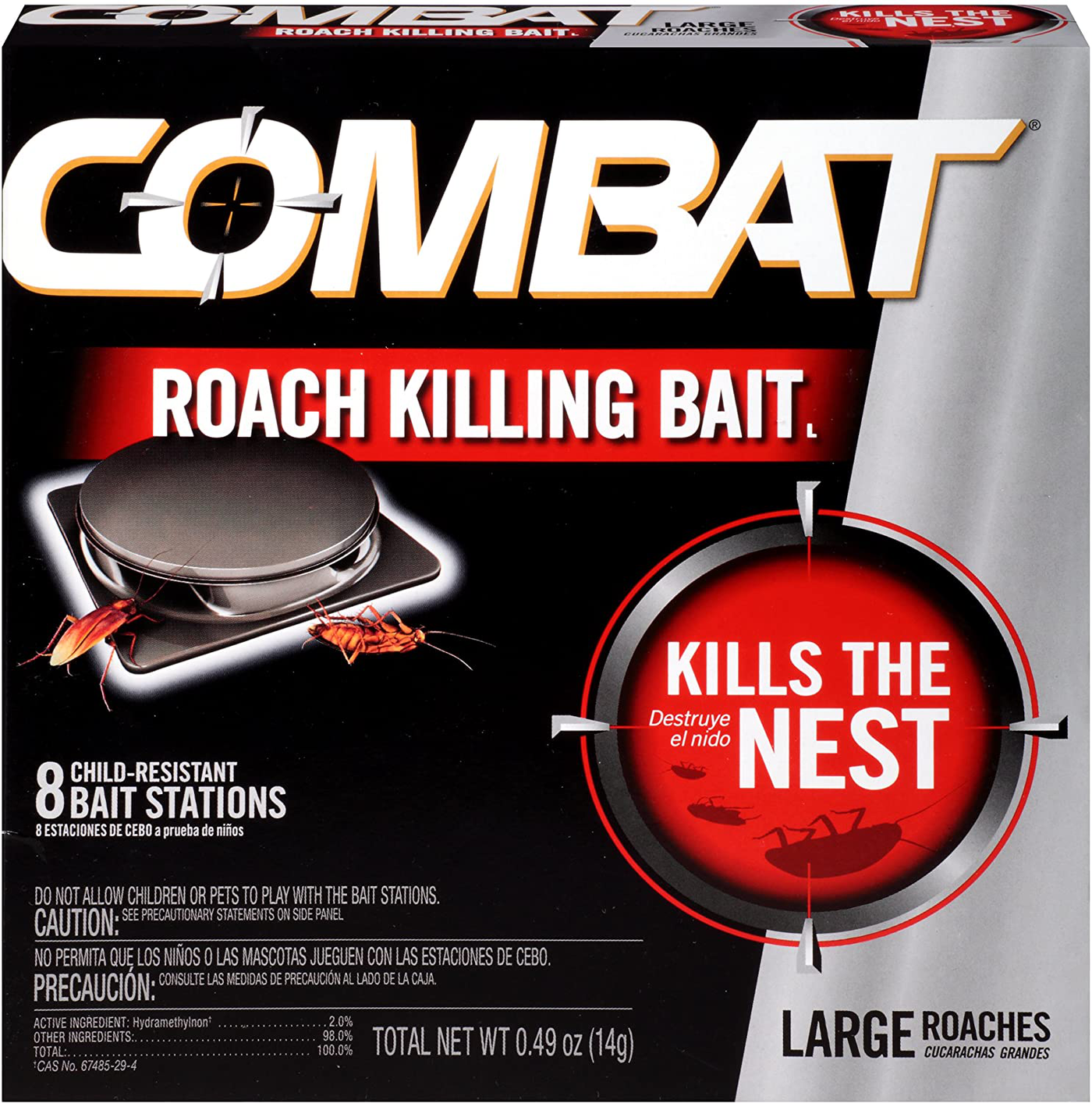 Combat Roach Killing Bait, Large Roach Bait Station, Kills the Nest, Child-Resistant, 8 Count