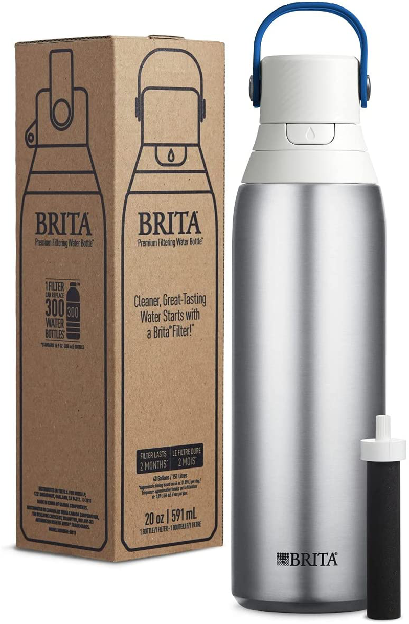 Brita Stainless Steel Water Filter Bottle, Stainless Steel, 20 Ounce, 1 Count