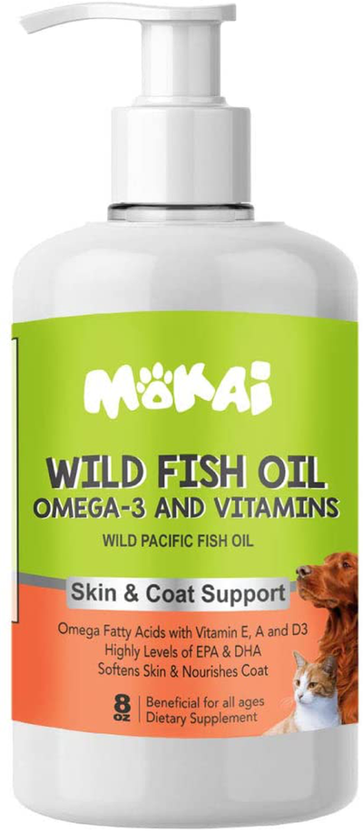 MOKAI Omega 3 Fish Oil for Dogs and Cats | Dog Fish Oil Omega 3 Fatty Acid Supplements with EPA + DHA and Vitamin E A and D3 for Dog Shedding, Itch Relief for Dogs, and Dog Allergy Relief