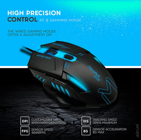 Gaming Mouse Wired, 4 Adjustable DPI Levels, 7 Circular & Breathing LED Light Wired Mouse Used for Games and Office Laptop, PC, Mac