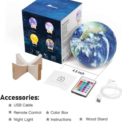 Kids Rechargeable 16 Color 3D LED Moon Lamp With Wood Stand 
