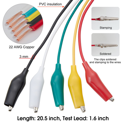 WGGE WG-026 10 Pieces and 5 Colors Test Lead Set & Alligator Clips,20.5 inches (5 Pack)