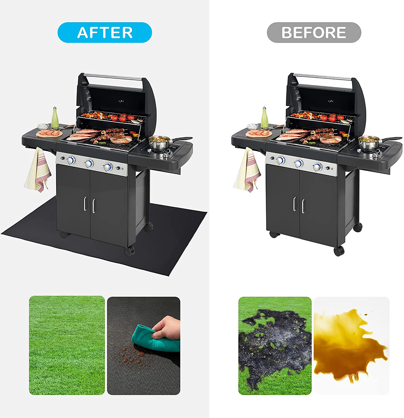 MAJITA Under Grill Mat 42 ×30 Inch for Outdoor Charcoal, Flat Top, Smokers, Gas Grills.Oil-Proof and Water-Proof BBQ Fireproof Mat Protects Deck Grass, Indoor Fireplace Mat Fire Pit Mat