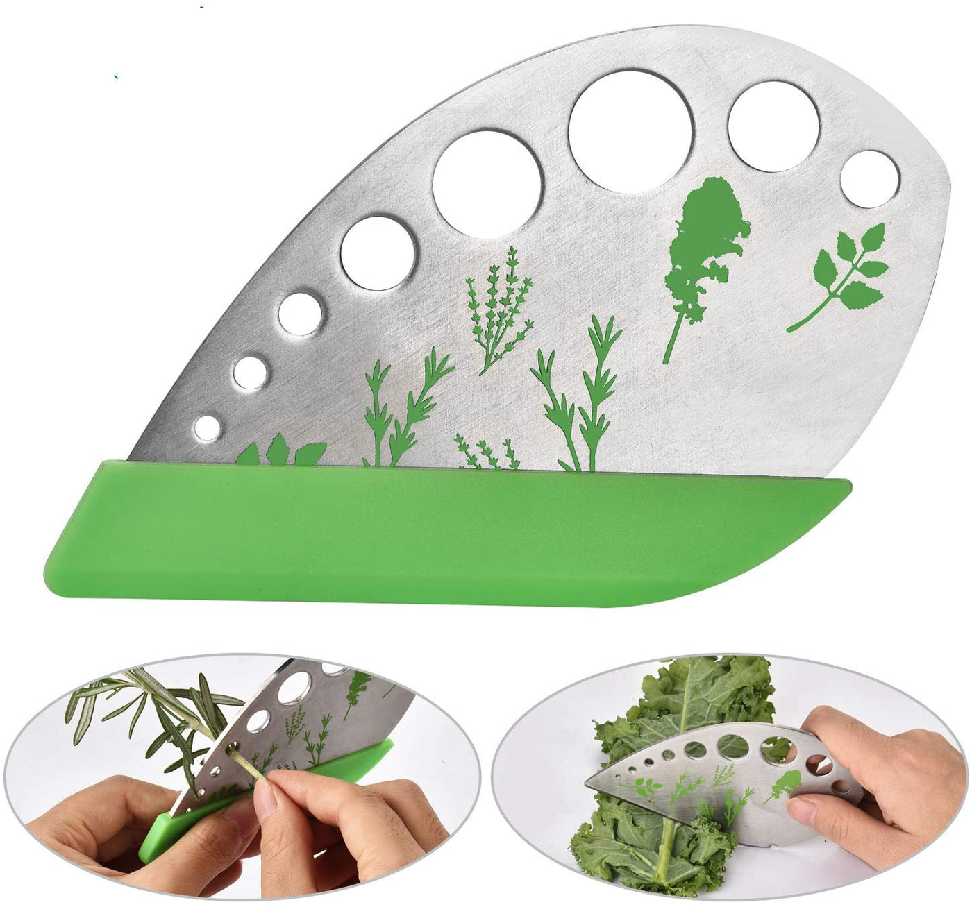 2 Pack Herb Stripper Tool 9 Holes Stainless Steel kale Leaf Stripping Zip Tools, Curved Edge Can be Used as a Kitchen Gadgets