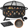 36" Outdoor Fire Pit Set - 6-in-1 Large Bonfire Wood Burning Firepit Bowl - Spark Screen, Fireplace Poker, Ash Plate, Drainage Holes, Metal Grate, Waterproof Cover - For Outdoor Backyard Terrace Patio