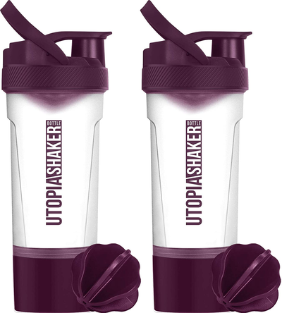 2 Pack BPA Free & Leakproof Utopia Home Shaker Bottles With Twist and Lock Protein Storage Box 