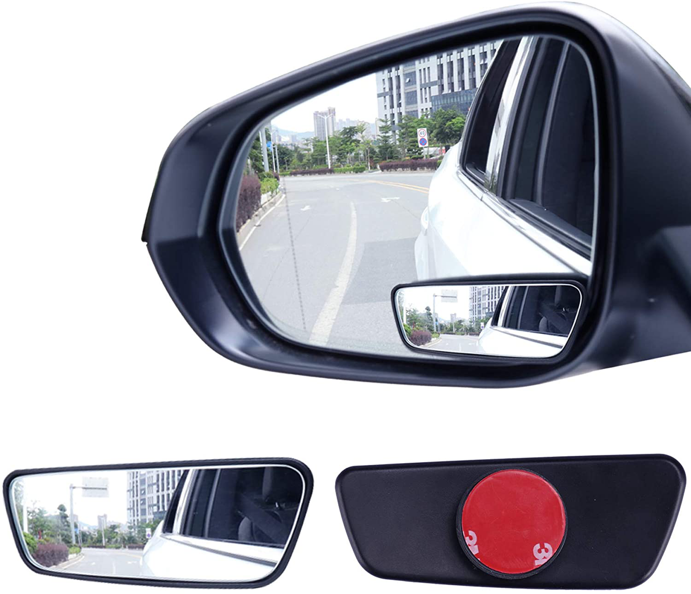 Framed Rectangular Blind Spot Mirror, HD Glass and ABS Housing Convex Wide Angle Rearview Mirror with Adjustable Stick for Universal Car