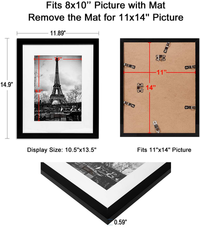 upsimples 12x16 Picture Frame Set of 5,Display Pictures 8.5x11 with Mat or 12x16 Without Mat,Wall Gallery Photo Frames,Mahogany