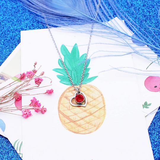 Women's Stainless Steel Birthstone Heart Necklace 