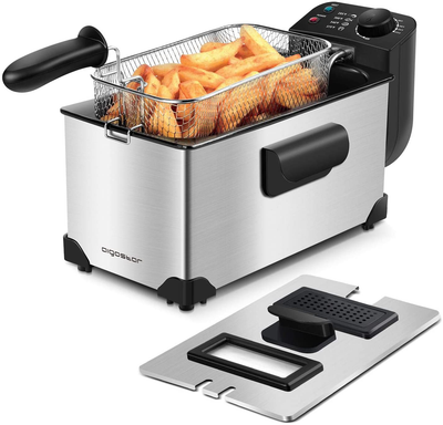 Aigostar Deep Fryer with 3 Baskets and Lid, Electric Deep Fat Fryers with Timer and Temperature, 4.2Qt Oil Large Capacity, ETL Certificated, 1650W