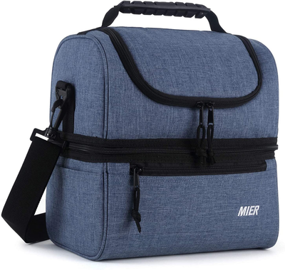 MIER Adult Lunch Box Insulated Lunch Bag Large Cooler Tote Bag for Men, Women, Double Deck Cooler (Bluesteel, Large)