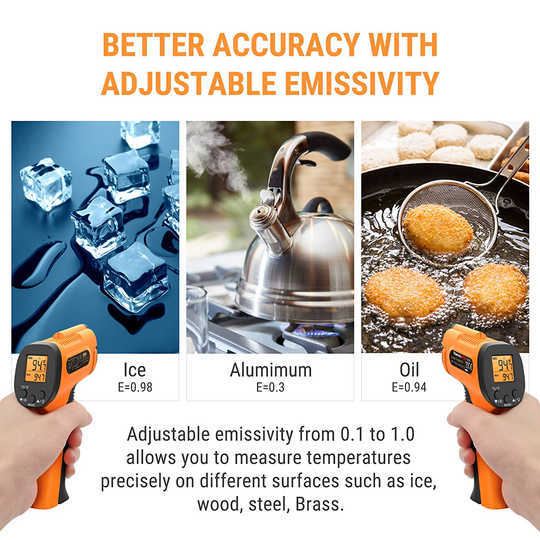 ThermoPro TP30 Digital Infrared Thermometer Gun Non Contact Laser Temperature Gun -58°F ~1022°F (-50°C ~ 550°C) with Adjustable Emissivity & Max Measure (NOT for Human Body Temperature)