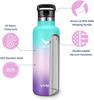 Vmini Water Bottle - Standard Mouth Stainless Steel & Vacuum Insulated Bottle, New Straw Lid with Wide Handle, Gradient Mint+Pink+Purple & 22 oz