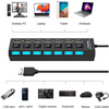 7-Port USB 2.0 Hub with Individual Switches and LEDs - Splitter for All USB Device