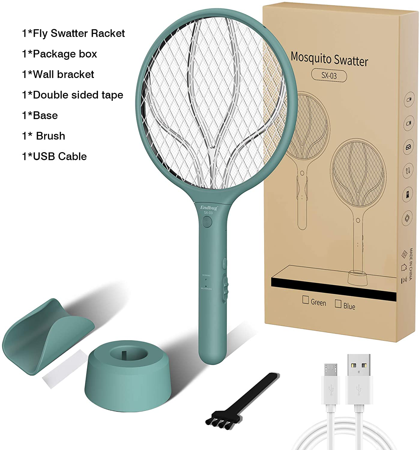 Endbug Bug Zapper Lamp & Fly Swatter Racket 2 in 1, USB Rechargeable Electric Mosquito Fly Gnat Killer for Home Indoor Outdoor (Dark Navy)