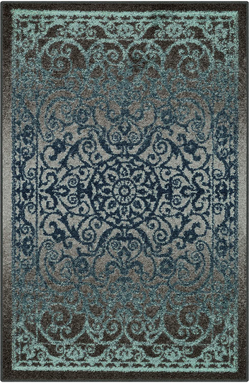 Maples Rugs Pelham Vintage Kitchen Rugs Non Skid Accent Area Carpet [Made in USA], 2'6 x 3'10, Charcoal/Radiant Blue