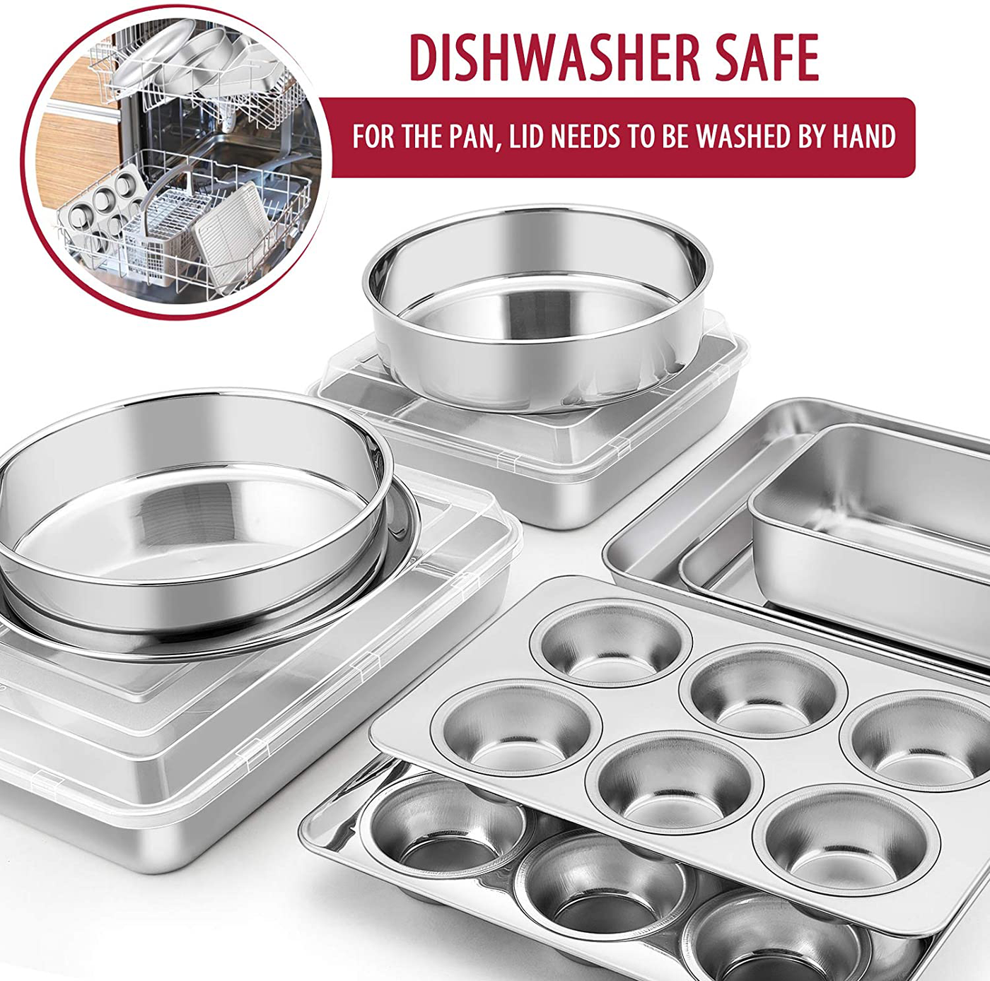 6 or 12 Piece Stainless Steel Bakeware Sets,Metal Baking Pan Set , Non-toxic & Dishwasher Safe