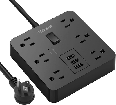 Power Strip with USB, TESSAN Desktop 5 Ft Extension Cord Flat Plug with 6 Widely Spaced Outlets, Built-in 1700J Surge Protector for Home and Office Accessories, Black