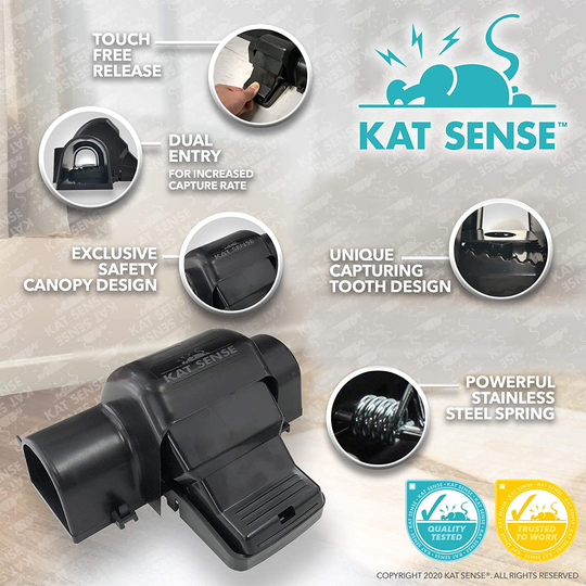 Kat Sense Covered Rat & Chipmunk Traps, Prevents Accidental Triggering with Tunneled Design, Quick Humane Kill, Indoor 'N Outdoor Mouse Snap Traps