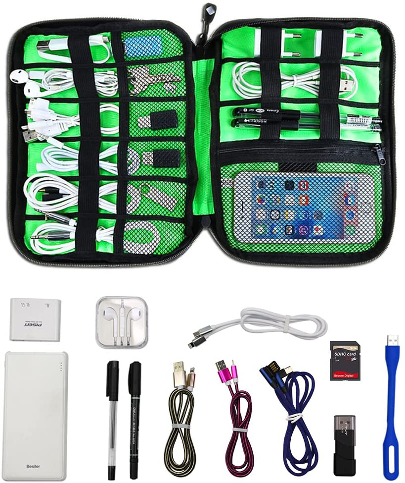 Electronics Accessories Organizer Bag,Portable Tech Gear Phone Accessories Storage Carrying Travel Case Bag, Headphone Earphone Cable Organizer Bag (M, Black)