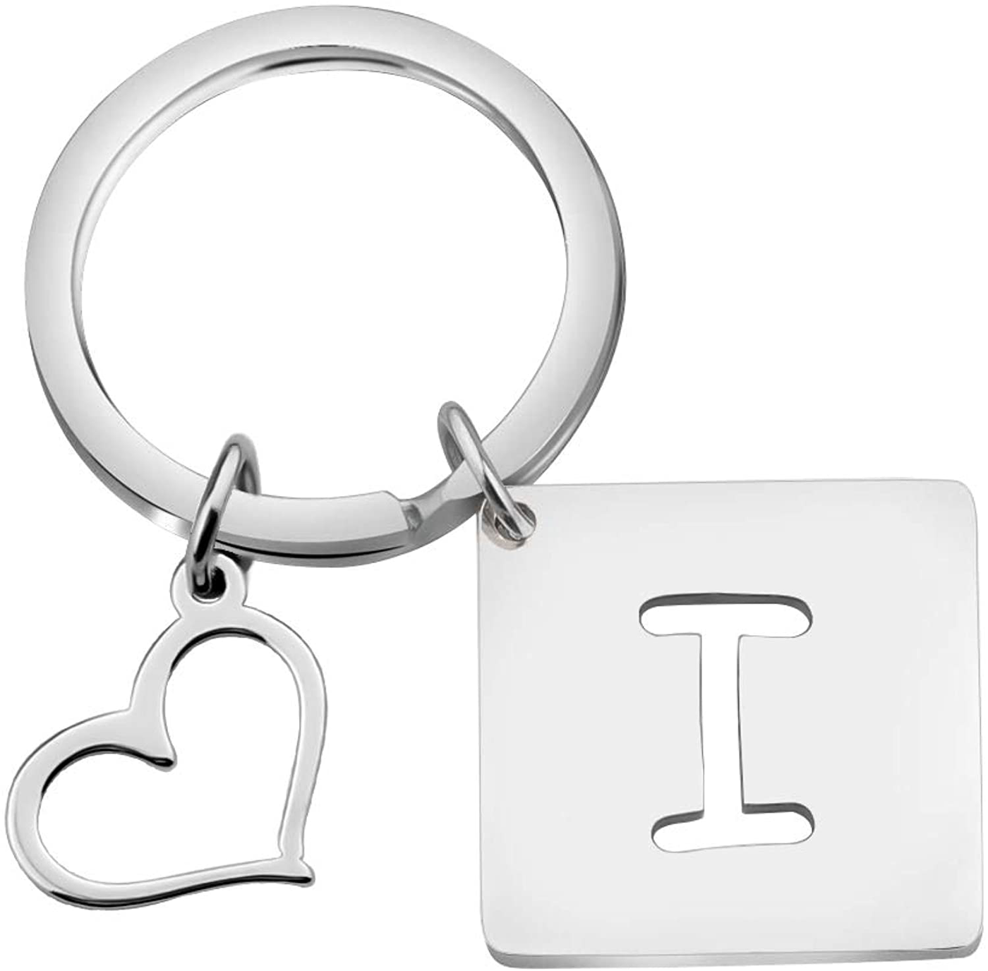 bobauna Stainless Steel Cut Out Alphabet Initial Letter Keychain Key Ring Personalized Gift