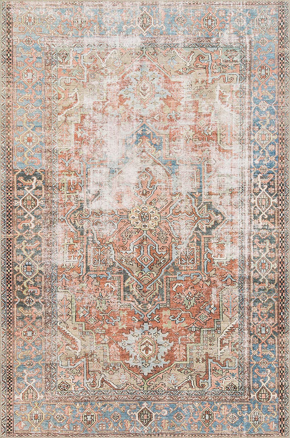Loloi Loren Collection Vintage Printed Persian Area Rug 1'-6" x 1'-6" Square Swatch Brick/Midnight