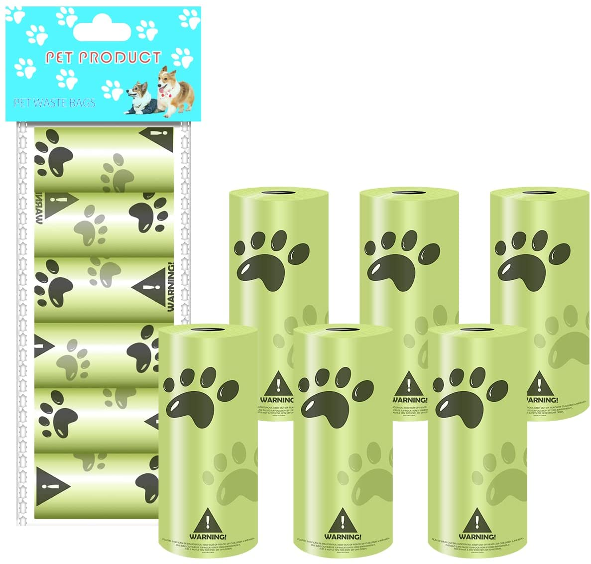 Biodegradable Dog Poop Bags Refill Rolls, Green Compostable Dog Waste Bags
