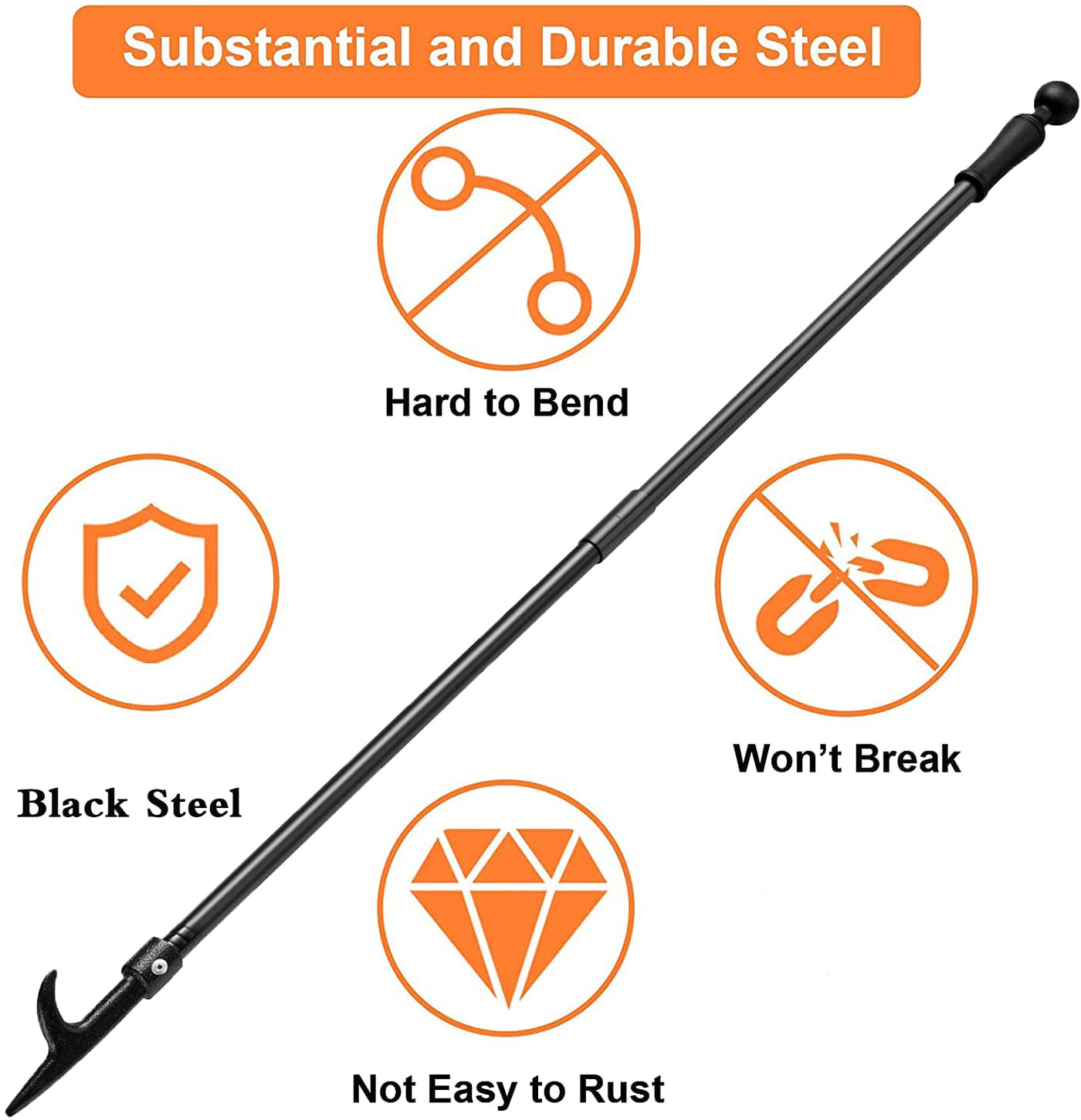 BsBsBest Fire Poker for Fire Pit, 45.99 Inch Extra Long Portable Campfire Poker for Fireplace, Camping, Wood Stove, Outdoor and Indoor Use, Rust Resistant Stainless Steel Silver Finish