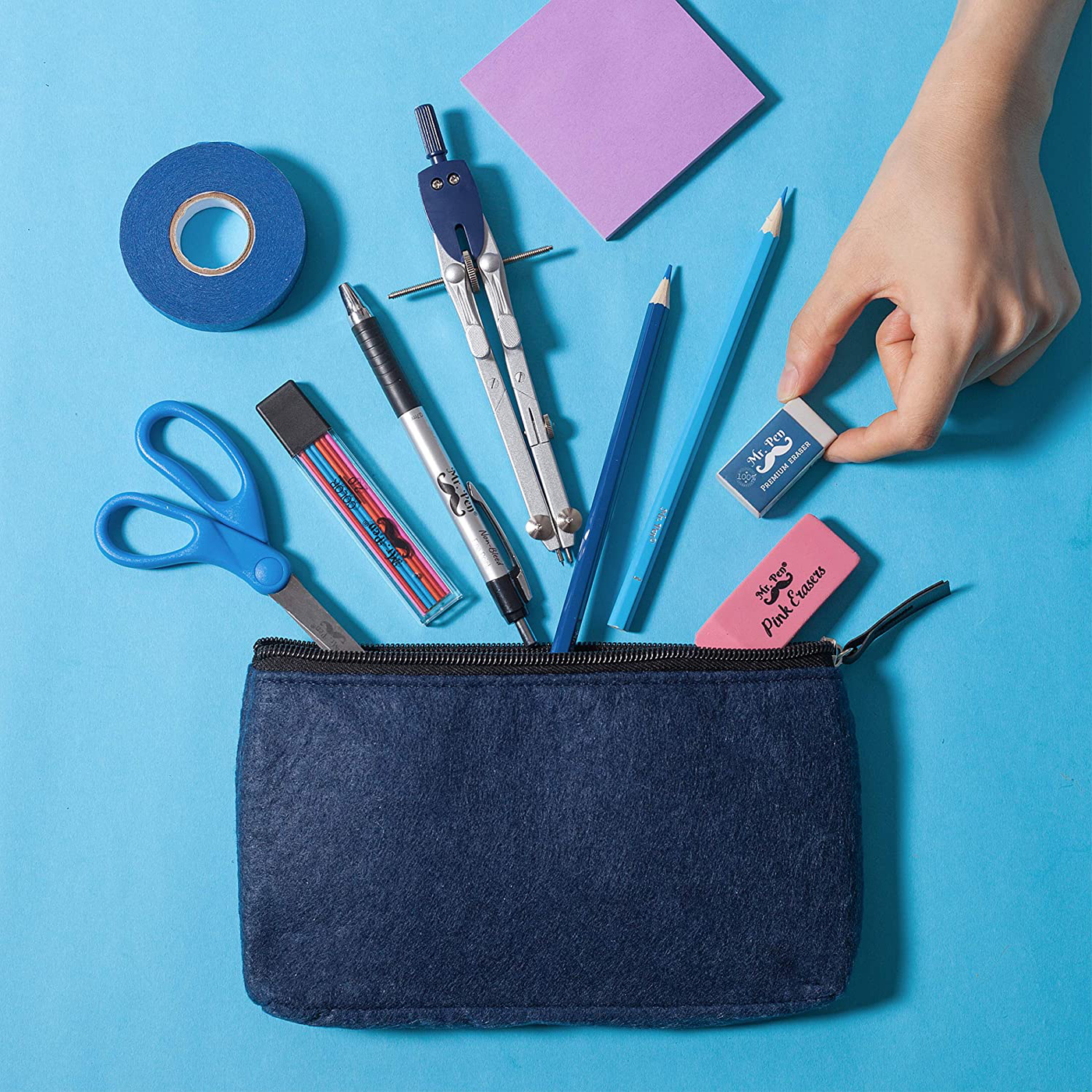 Mr. Pen- Pencil Case, Pencil Pouch, 3 Pack, Blue, Felt Fabric Pencil Case, Pen Bag, Pencil Pouch Small, Pen Case, School Supplies, Pencil Case, Pencil Bags, Pen Pouch, Pencil Pouches with Zipper