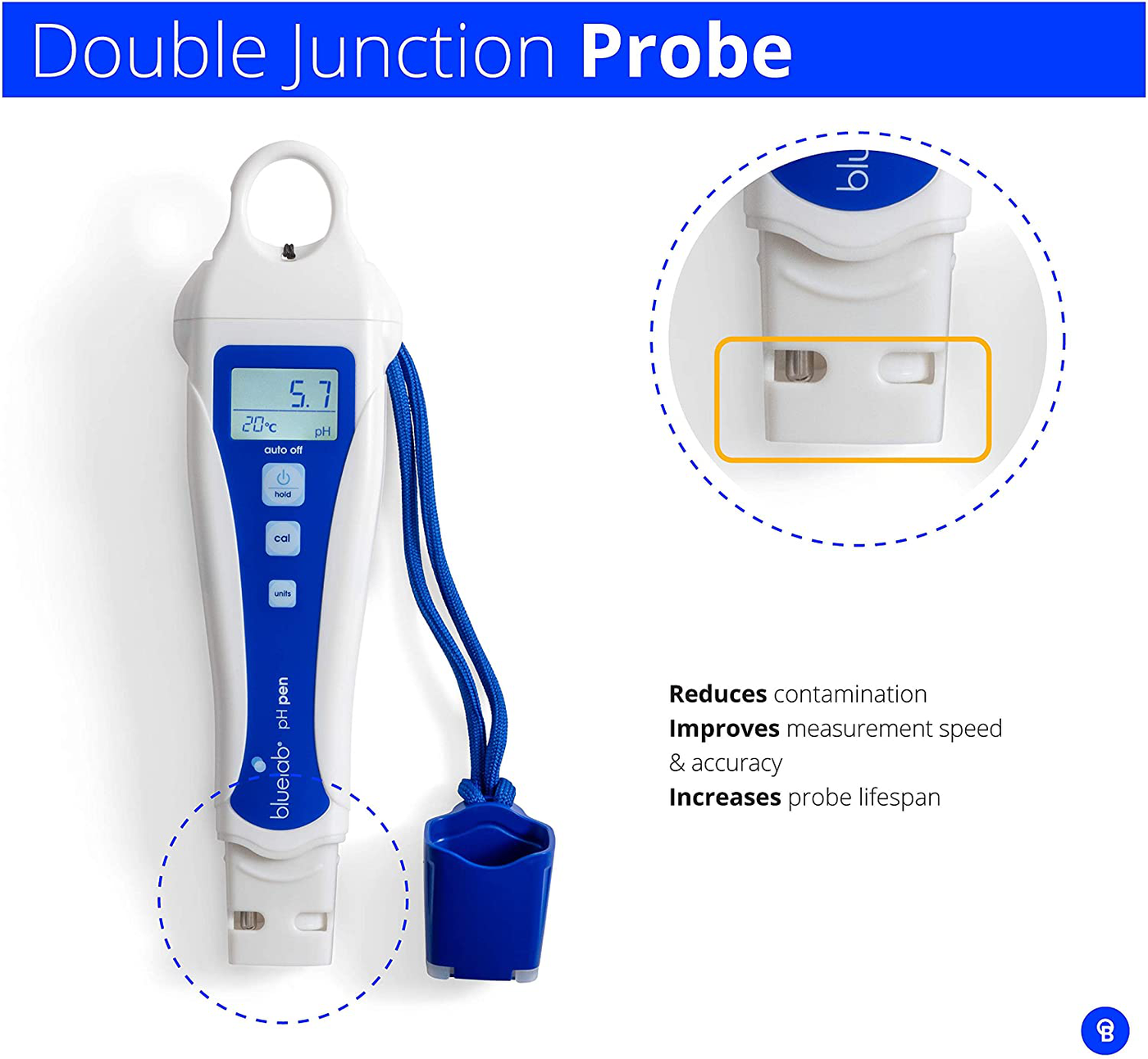 Bluelab PENPH pH Pen, Digital Meter Kit for Water Test with Easy Two Point Calibration and Double Junction Probe for Hydroponic System and Indoor Plant Grow, White
