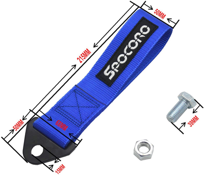 Spocoro SPTOWS-01BLU High Strength Racing Style Tow Strap for Front or Rear Bumper,Blue (Pack of 1)