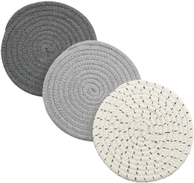 Pot Holders Set Trivets Set 100% Pure Cotton Thread Weave Hot Pot Holders Set (Set of 3) Stylish Coasters, Hot Pads, Hot Mats, Spoon Rest For Cooking and Baking by Diameter 7 Inches (Purple)