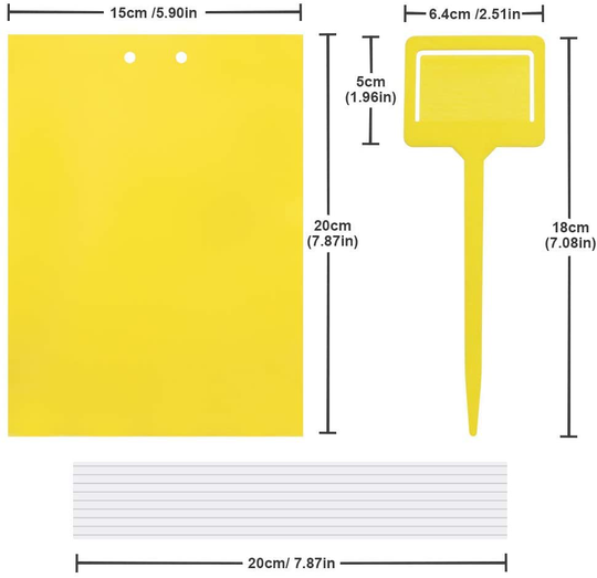20 Pack Dual-Sided Yellow Sticky Traps for Flying Plant Insect Such as Fungus Gnats, Whiteflies, Aphids, Leafminers, and Thrips