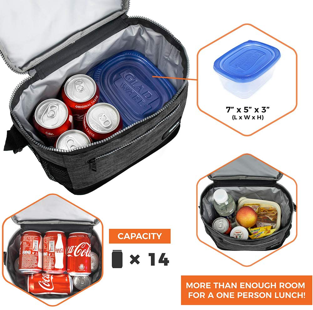 OPUX Insulated Lunch Box for Men Women, Leakproof Thermal Lunch Bag for Work, Reusable Lunch Cooler Tote, Soft School Lunch Pail for Kids with Shoulder Strap, Pockets, 14 Cans, 8L, Grey