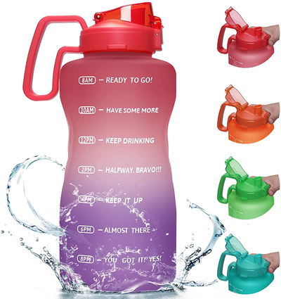 KEEPTO 64oz, 128oz Water Bottle with Handle - Tritan Water Bottle for Daily Hydration, Large Sport Water Jug with Measurement & Time Marker to Drink Enough Water Everyday