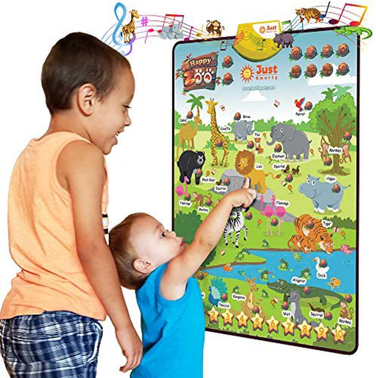 Just Smarty Interactive Happy Zoo Learning Poster, with Animal Sounds, Fun Facts, Counting and Memory Games