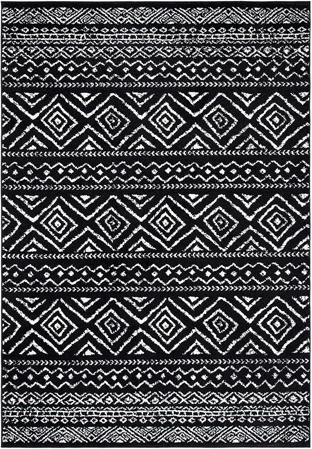 Safavieh Tulum Collection TUL267D Moroccan Boho Distressed Non-Shedding Stain Resistant Living Room Bedroom Area Rug, 3' x 3' Round, Ivory / Black