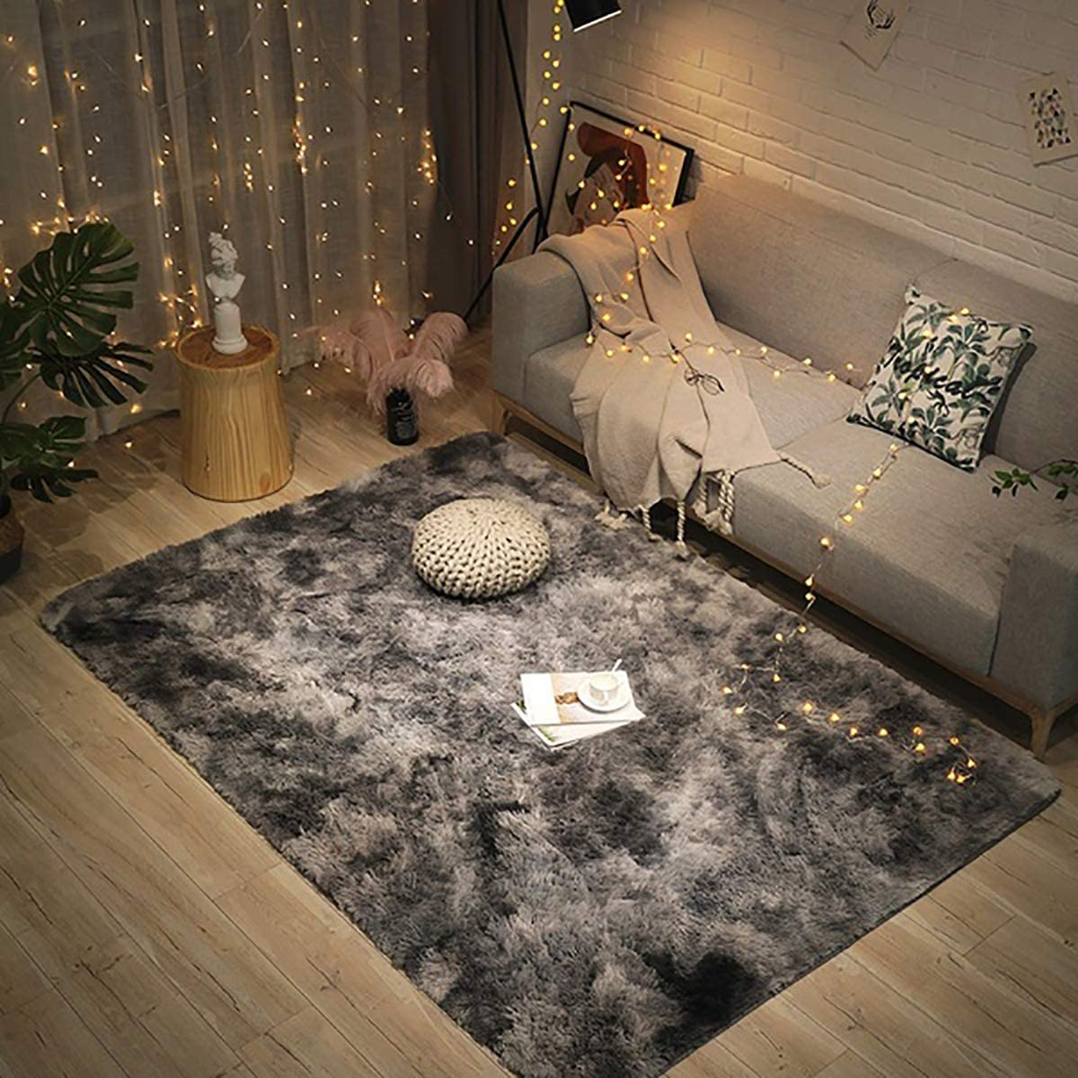 Modern Area Rugs Soft Decor Rug for Bedroom Living Room Nursery Floor Fluffy Shag Collection Rug Plush Fuzzy Shaggy Throw Rug Washable Faux Sheepskin Fur Mats Accent Rug Carpet Solid Coffee 4x7