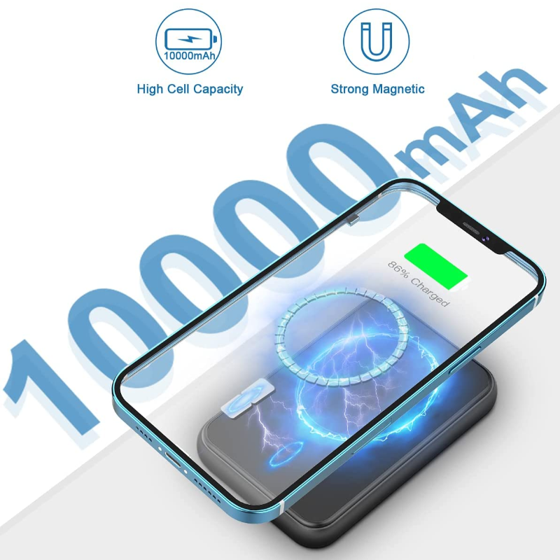 10000mAh Magnetic Power Bank with USB-C Cable Compatible with Apple Products