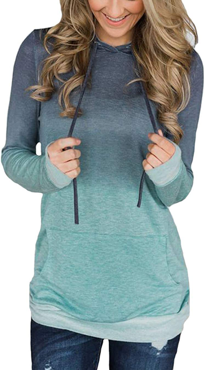 Barlver Women's Casual Hoodies Long Sleeve Sweatshirts Cowl Neck Drawstring Hooded Pullover Top with Pockets