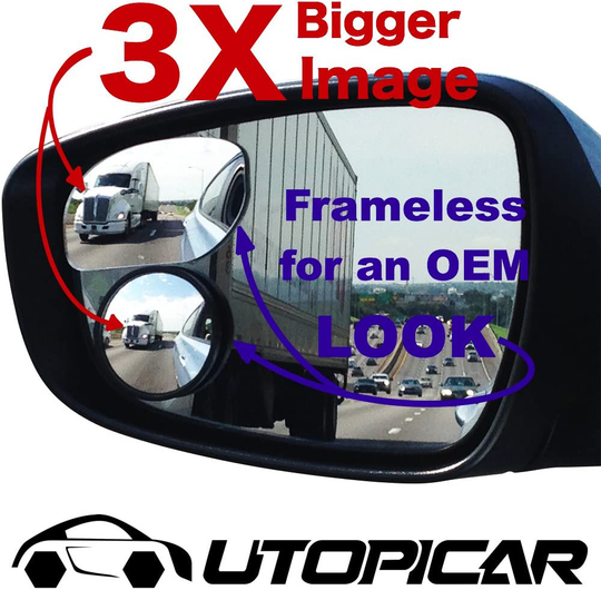 Blind Spot Mirrors Unique design Car Door mirrors | Mirror for blind side engineered by Utopicar for larger image and traffic safety