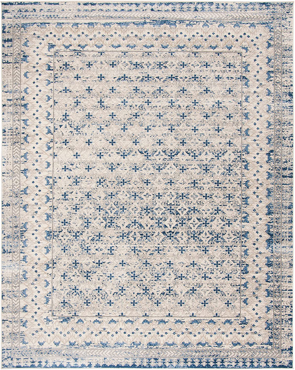 Safavieh Brentwood Collection BNT899G Traditional Oriental Distressed Non-Shedding Stain Resistant Living Room Bedroom Runner, 2' x 8' , Light Grey / Blue