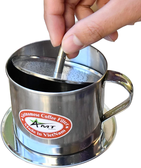 AMT 6.5 OZ Vietnamese Coffee Maker, 1 Serving Phin, Screw Down Coffee Vietnamese Coffee Filter Vietnam Coffee Dripper for making Vietnamese Style at Home Office(7, Handle))
