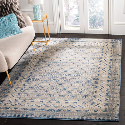 Safavieh Brentwood Collection BNT899G Traditional Oriental Distressed Non-Shedding Living Room Bedroom Accent Area Rug, 4' x 6', Light Grey / Blue