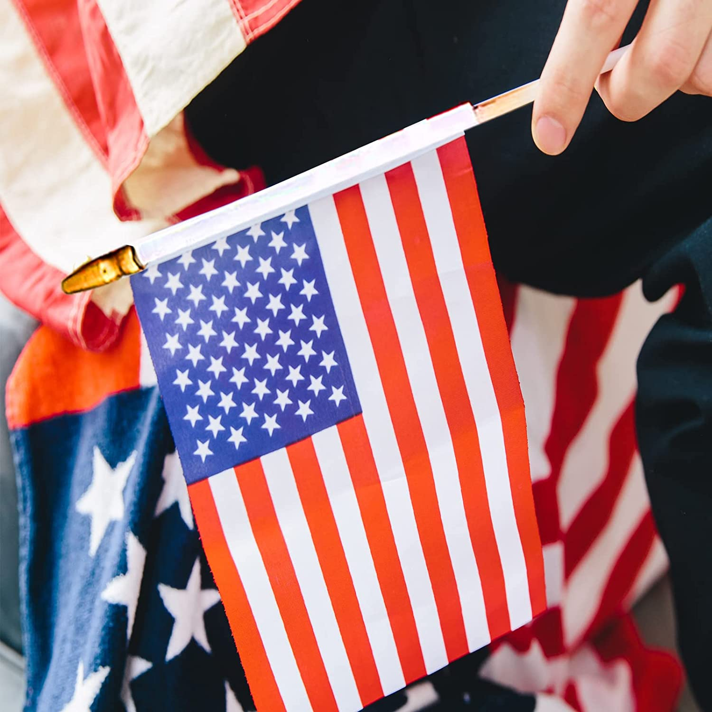 12 Pack Small American Flags on Stick - 4x6 Inches each 