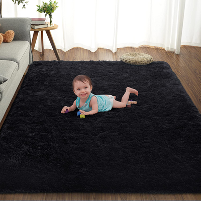 RUGICI Modern Indoor Fluffy Area Rug for Girl Bedroom Kid Room, Shag Velvet Rug for Bedroom Living Room, Soft Cute Furry Long Hair Nursery Rug Decorative Home Carpet Kid Play Mats, 3x5 Feet Black