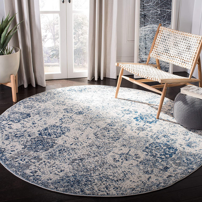 SAFAVIEH Madison Collection MAD611C Boho Chic Floral Medallion Trellis Distressed Non-Shedding Living Room Dining Bedroom Foyer Area Rug 3' x 3' Round White/Royal Blue