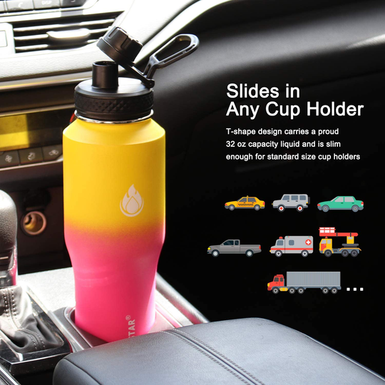 SENDESTAR Water Bottle 32oz,2 Lids(Straw lid),Wide Mouth Stainless Steel Vacuum Insulated Double Wall Keep Liquids Cold or Hot All Day,Sweat Proof Sport Design,Fit Car Cup Holder