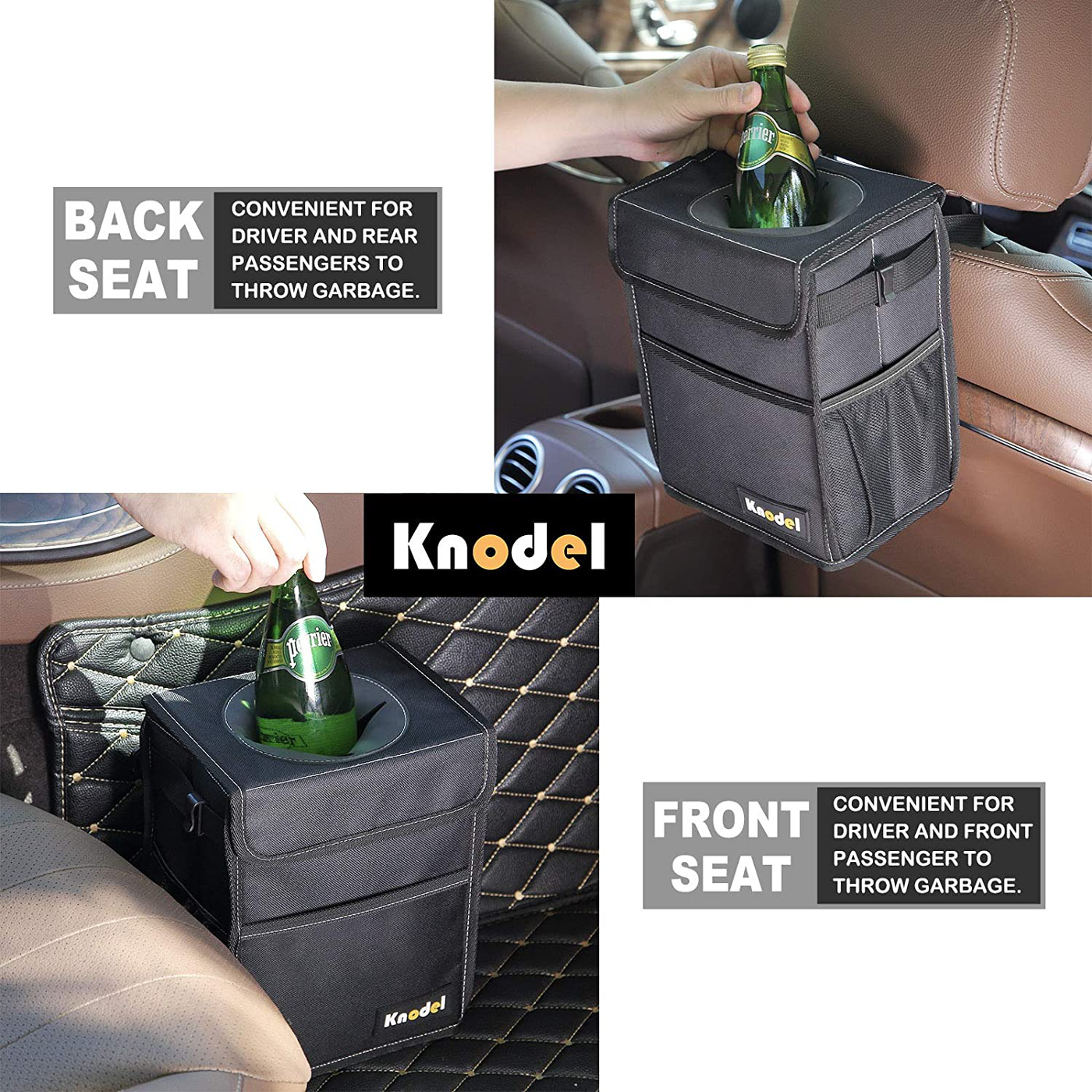 Knodel Car Trash Can, Waterproof Auto Garbage Bag, Car Trash Can with Lid, Leak-Proof Car Storage Bag, Auto Garbage Bag Hanging (Medium, Black)